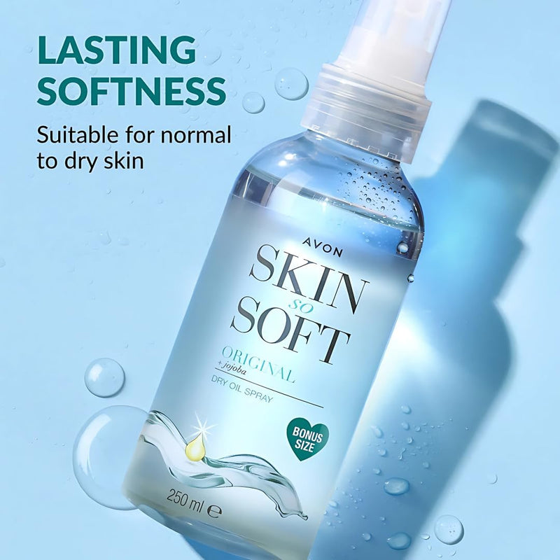 AVON SKIN SO SOFT Original Jojoba Dry Oil Spray 8.45 Fl oz – |Moisturizing Body Oil with Vitamin E | After Shower Body Oil, 250ML (2- PACK) 8.45 Fl Oz (Pack of 2)