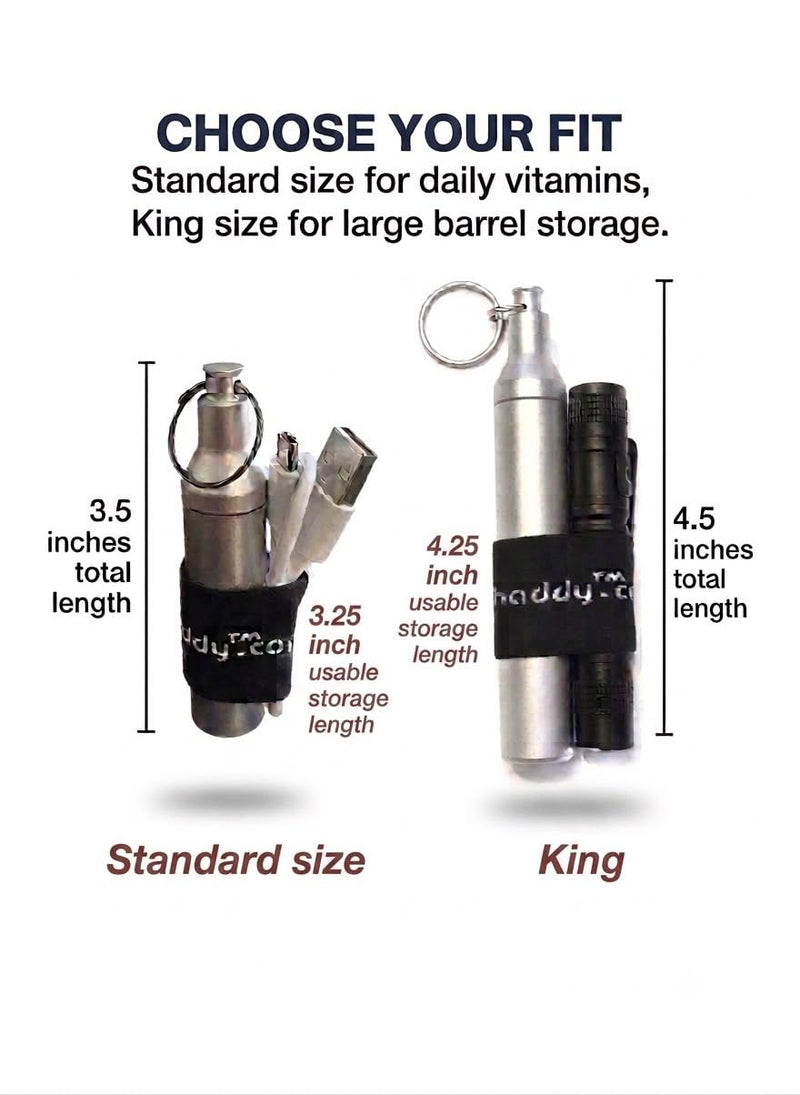 phaddy™ Keychain Container + Compression Band — Store Inside, Secure Outside | Holds Cash, Vitamins & Small Essentials (Silver, King Size) Silver