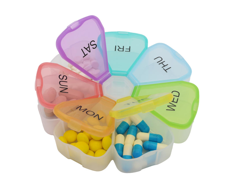 7 Day Weekly Pill Round Organizer, ShysTech Large Pill Case Pill Box 1 Time A Day for Pills/Medication/Supplements/Vitamin (Multi-Color) Multi-color