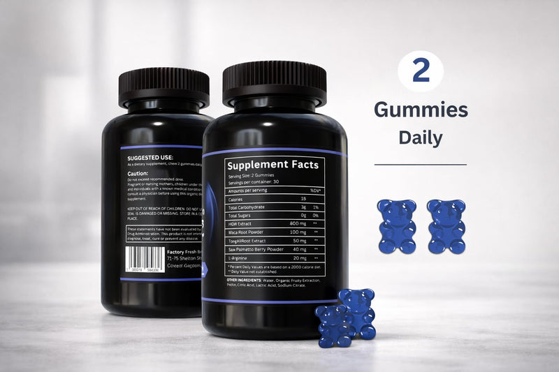 HornGoatPro Gummies - 60 Gummies Blueberry Flavour - with Added TongAliExtract, Maca Root, L-Arginine for Maximum Effect - Vegan, Non GMO, Gluten Free and Low Sugar - for Vitality
