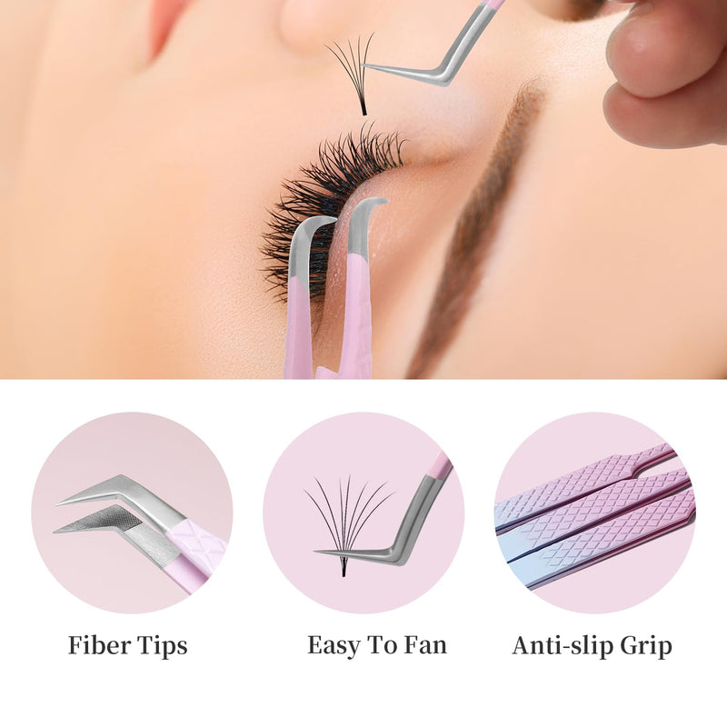 Eyelash Extension Tweezers,Fiber Tip Grip Boot Volume Lash Tweezers,Professional Pointed Lash Extension Tweezers for Easy Lash Application and Removal(2Pcs-F06/08) 2pcs-f06/08