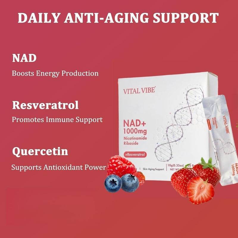 NAD+ Supplement, High Purity 1000mg NAD+ & Trans Resveratrol, Nicotinamide Riboside for Energy & Anti Aging, Metabolism & Brain Boost for Men & Women, Promote Longevity & Vitality, 30 Packs