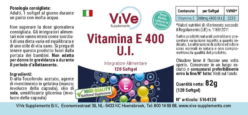 [Australia] - Vitamin E 400 IU - 120 softgels for 120 days - antioxidant cell protection | Quality from Germany from ViVe Supplements 