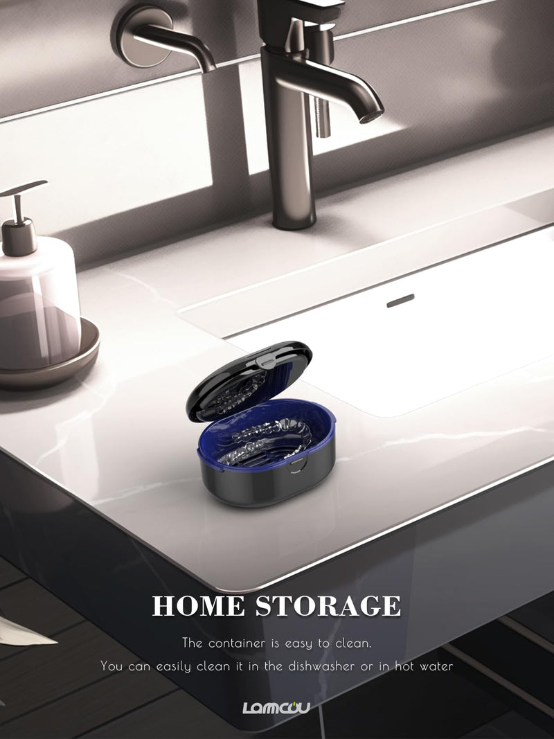 [Australia] - Lammcou Braces box, portable, denture container, denture box, dentures container box with mirror and tools for dental splints, braces, sports mouth guard, dentures, cleaning and storage 