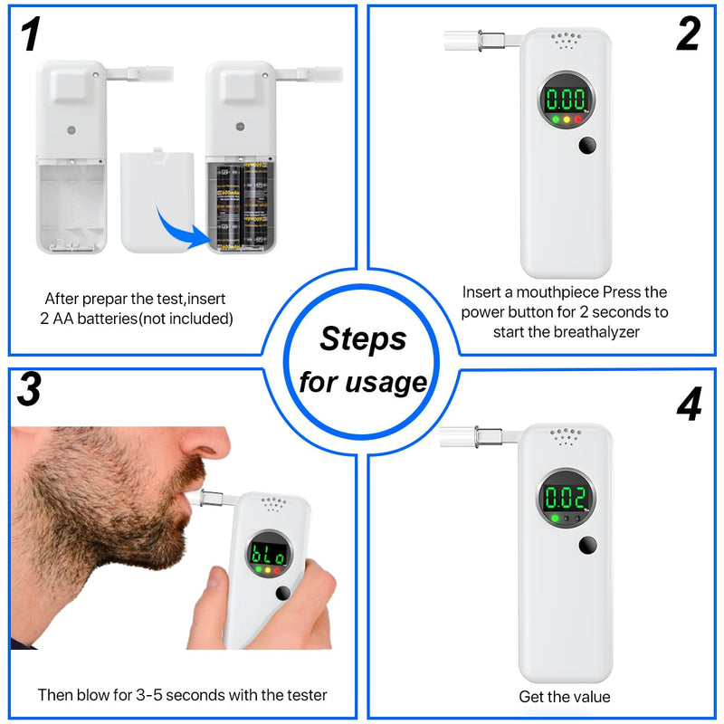 [Australia] - Breathalyzer, Professional-Grade Accuracy Alcohol Tester with LCD Digital Display,Portable Alcohol Tester for Home and Party Use(10 Mouthpieces) white 