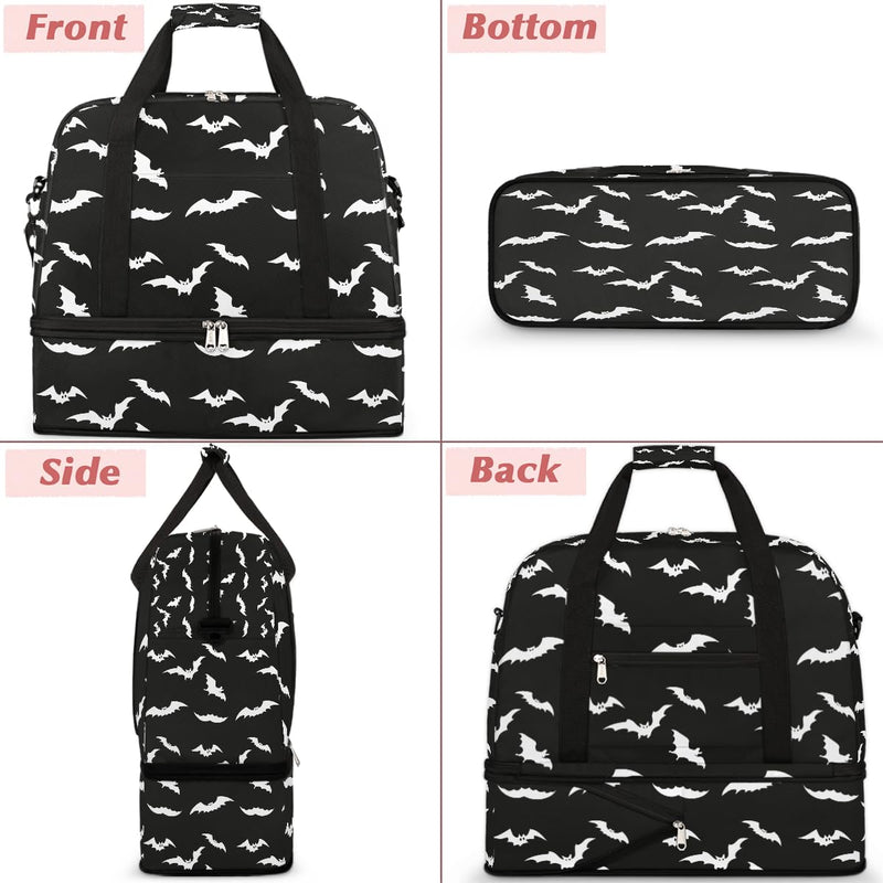 Halloween Goth Bat Travel Duffle Bags With Shoes Compartment for Women Men Weekender Overnight Bag Foldable Sports Tote Gym Carry On Luggage Handlebag for Travel Yoga Hospital Workout A:01 goth bat