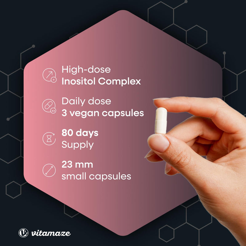 Inositol Complex 240 Capsules for 80 Days, 2100mg Myo-Inositol + D-Chiro-Inositol with Vitamin B6, Folic Acid & Chromium - Vegan, No Additives. Made in Germany