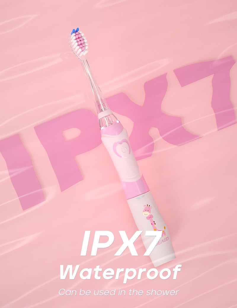 [Australia] - SEAGO Kids Electric Toothbrush with 2 Mins Brushing Timer and 4 Replacement Bursh Heads,Rainbow LED Light make Brushing Fun, Pink Color Girls Battery Powerd Toothbrush for 4-12 Years Old 