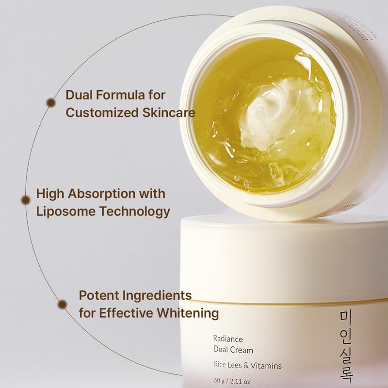 Elishacoy | MIIN SILOK Radiance Dual Cream, 2 in 1 Brightening & Firming Cream with Rice Lees & Vitamins, Custom Blend Texture, Improves Skin Tone, Elasticity & Dark Spots, 60g (2.11 oz)