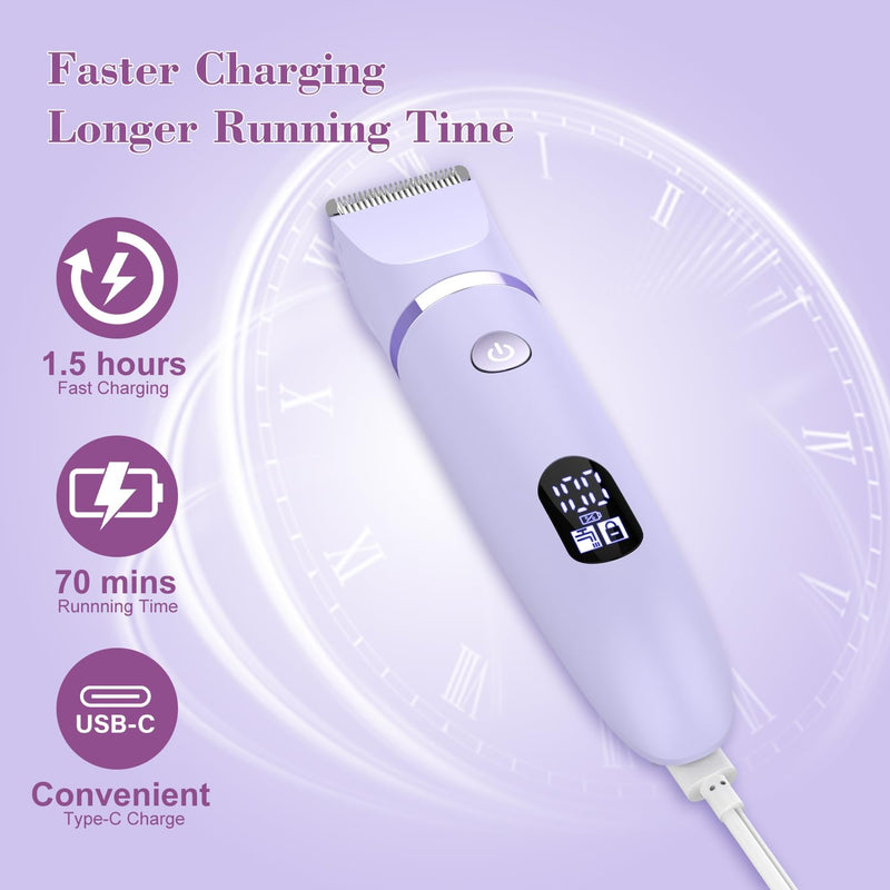 [Australia] - 3-in-1 Electric Razor IPX7 Waterproof Bikini Trimmer Wet & Dry Use Painless Personal Trimmer Groomer for Ladies Face Body Legs Bikini Public Hairs Electric Lady Shaver with Replaceable Heads Purple 