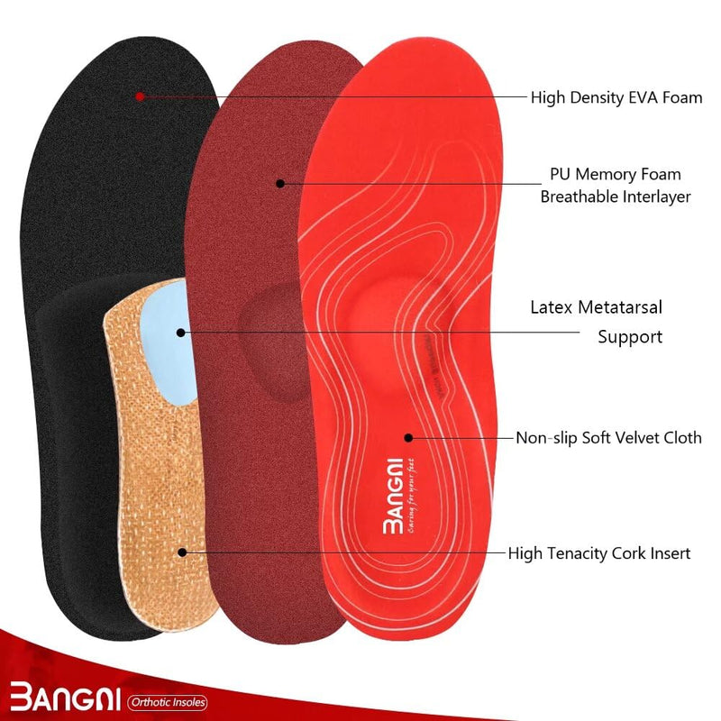[Australia] - 3ANGNI Orthopedic insoles, flat foot insoles, shoe insoles, orthopedic, heel spur insoles, splayfoot, plantar fasciitis, comfortable arch for men and women Orthopedic Insoles EU (43-44) 280MM 1007-Red 