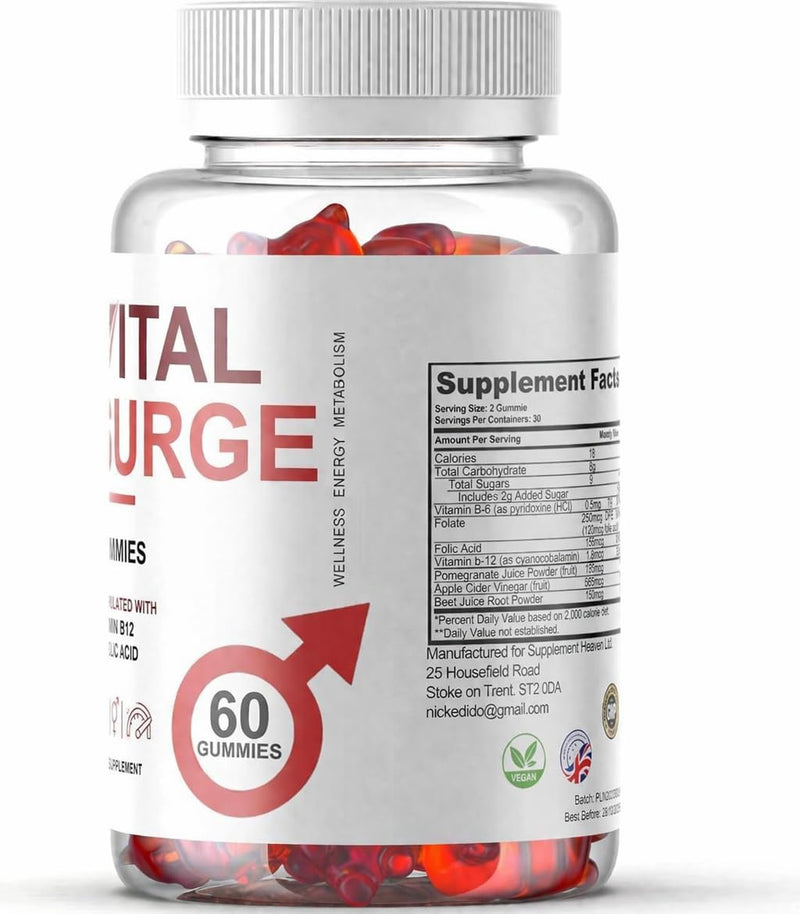 Vital Surge Testo Gummies for Men, Male Gummy with Powerful Natural Ingredients, 60 Gummies