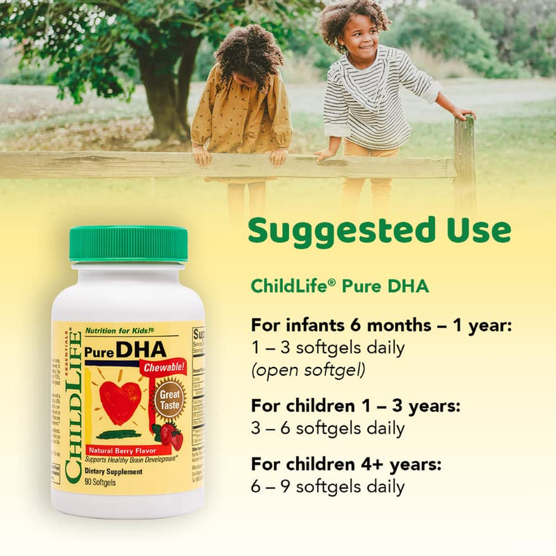 [Australia] - CHILDLIFE ESSENTIALS Pure DHA Dietary Supplement - DHA for Kids, Supports Healthy Brain Growth & Function, All-Natural, Gluten-Free, Kids DHA Supplement - Natural Strawberry Flavor, 90 Count (3 Pack) 