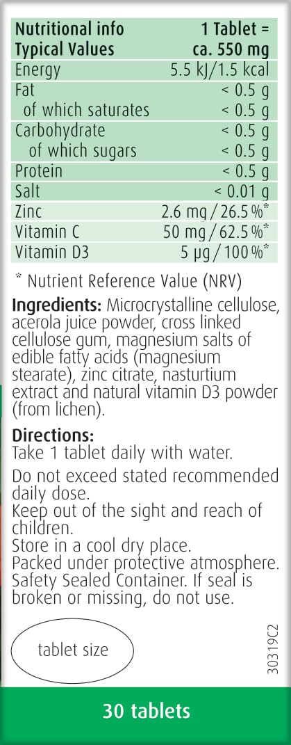 A.Vogel Immune Support | Vegan Multivitamin | Vitamin C, Vitamin D and Zinc | 30 Tablets