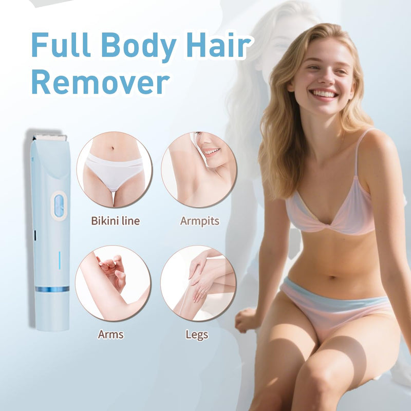 [Australia] - Dual Head Bikini Trimmer for Women -2-in-1 Electric Razors with Painless Ceramic Blades,IPX7 Waterproof,USB-C Rechargeable Electric Shaver for Pubic,Underarm & Body Blue 