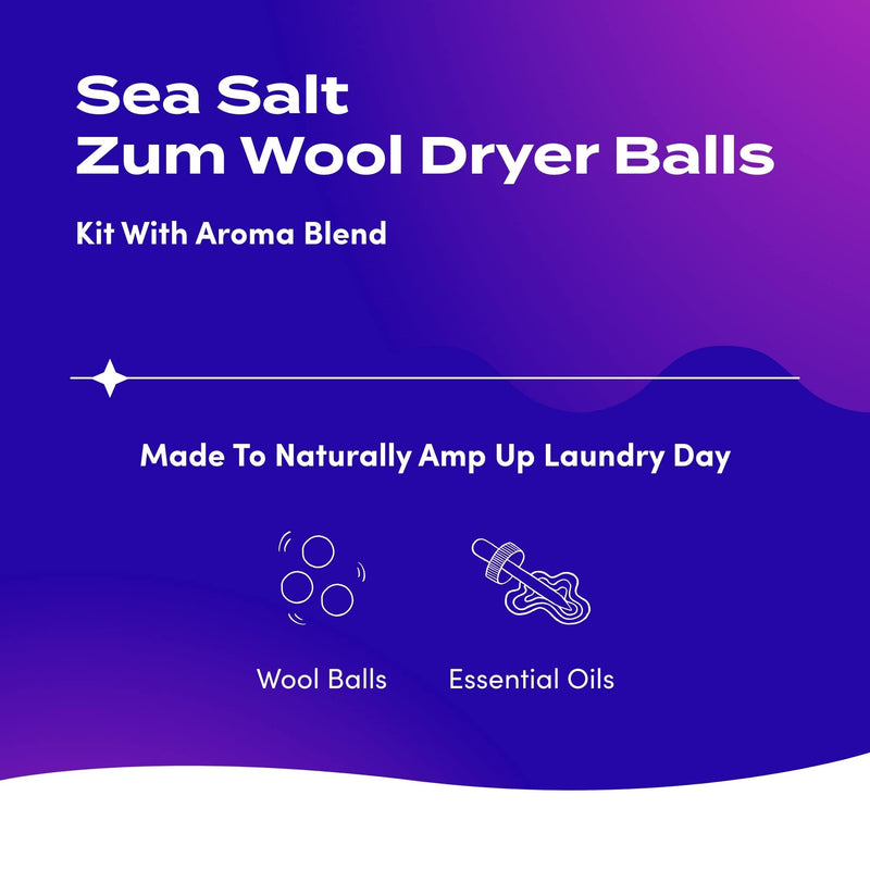 [Australia] - Indigo Wild Zum Laundry Dryer Balls Kit - Wool Laundry Balls for The Dryer - Essential Oil Spray - Reusable Drying Balls for Laundry - Sea Salt - (3 Dryer Balls, 1 Aroma Blend) 