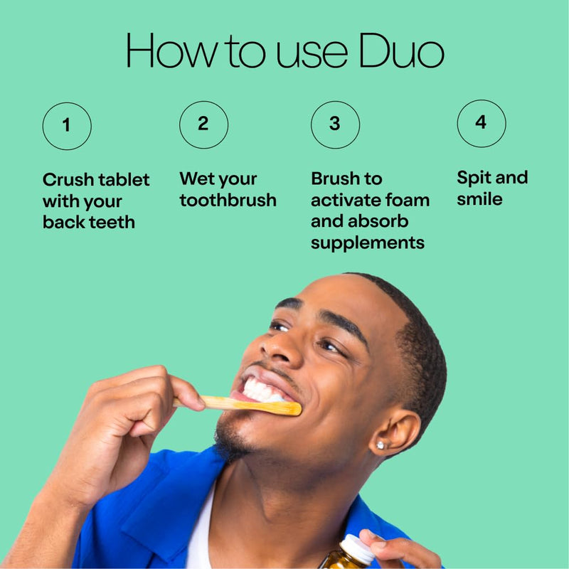 Duo Toothpaste Tablets, Vitamin D3 B12, Nano-Hydroxyapatite, Wild Mint | Nano-hydroxyapatite, enamel remineralization, gentle whitening, sensitivity relief, vitamin D3 and B12, wild mint sage taste Immunity 62 Count (Pack of 1)