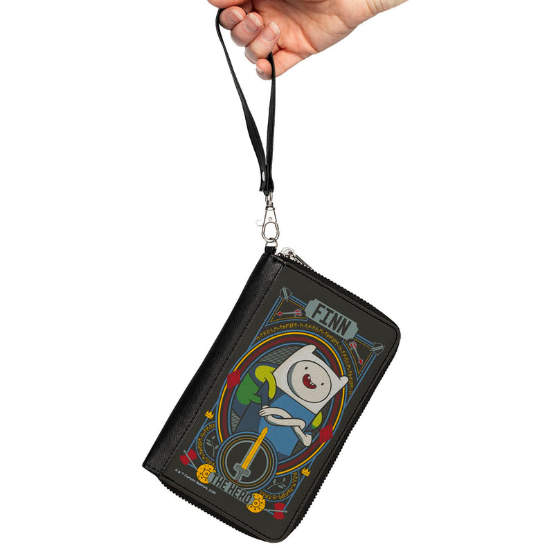 Buckle-Down Adventure Time Vegan Leather Zip Around Wallet | Adventure Time Finn the Hero Pose and Sword Icon Black/Multi Billfold Credit Card and ID Slots