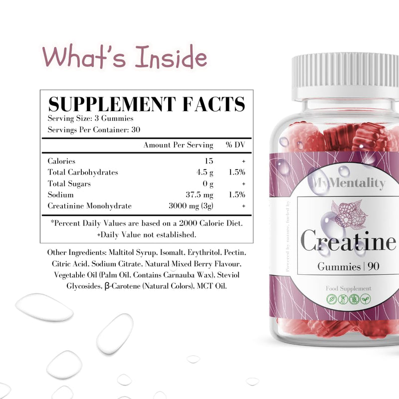 Creatine Gummies 90 Count - 3000mg Creatine Monohydrate per Serving, Vegan & Gluten-Free Formula