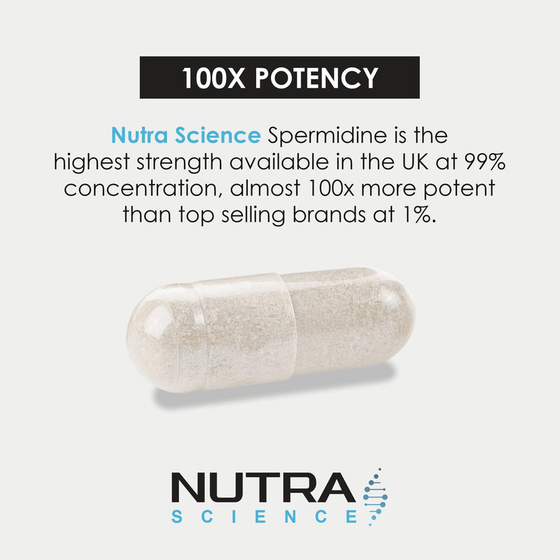 Spermidine 99% Concentration | 100X More Potent Than Wheat Germ Spermidine Supplements | 90 Vegan Spermidine Capsules 10mg Serving Highest Purity in the UK