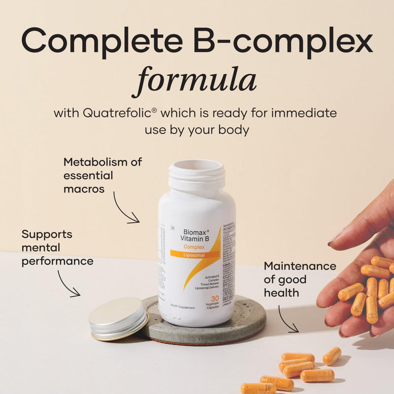 Coyne Biomax – Vitamin B Complex – High Absorption Liposomal B-Complex with Quatrefolic for Energy & Cognitive Health – Methylated Vitamin B Supplements – 30 Vegan Capsules