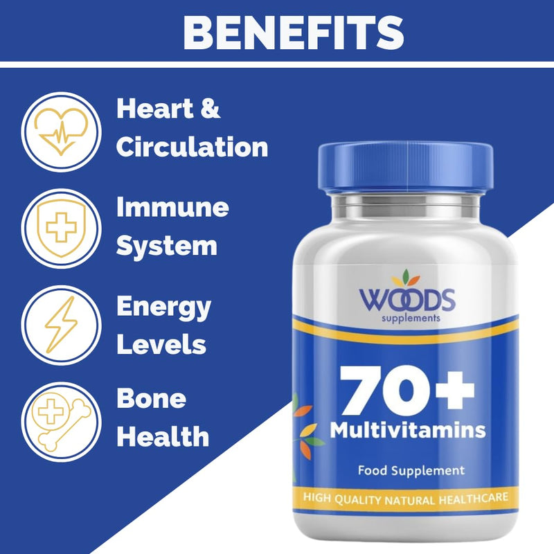 Woods Supplements - Multi Vitamin Tablets for Men & Women (180x). Combination of Multivitamins & Essential Minerals. Supply of Vitamin A, C, D & E. Immune System Booster Adult Multivitamin Over 70s 180