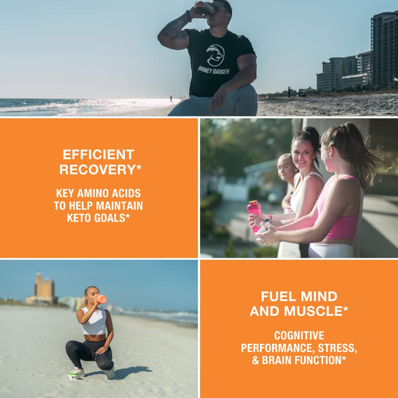 [Australia] - Honey Badger BCAA + EAA Amino Acids Electrolytes Powder, BCAAs + L-Glutamine, Keto, Vegan, Sugar Free for Men & Women, Hydration & Post Workout Muscle Recovery Drink Mix, Peach Mango, 30 Servings 