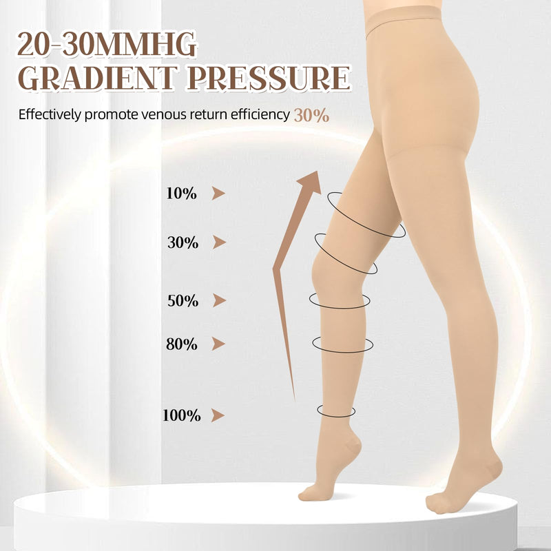 [Australia] - Medical Compression Stockings for Women 20-30mmhg, Reinforced Support Comfortable Compression Hose Pantyhose, Compression Tights Socks Women M Black+Beige 