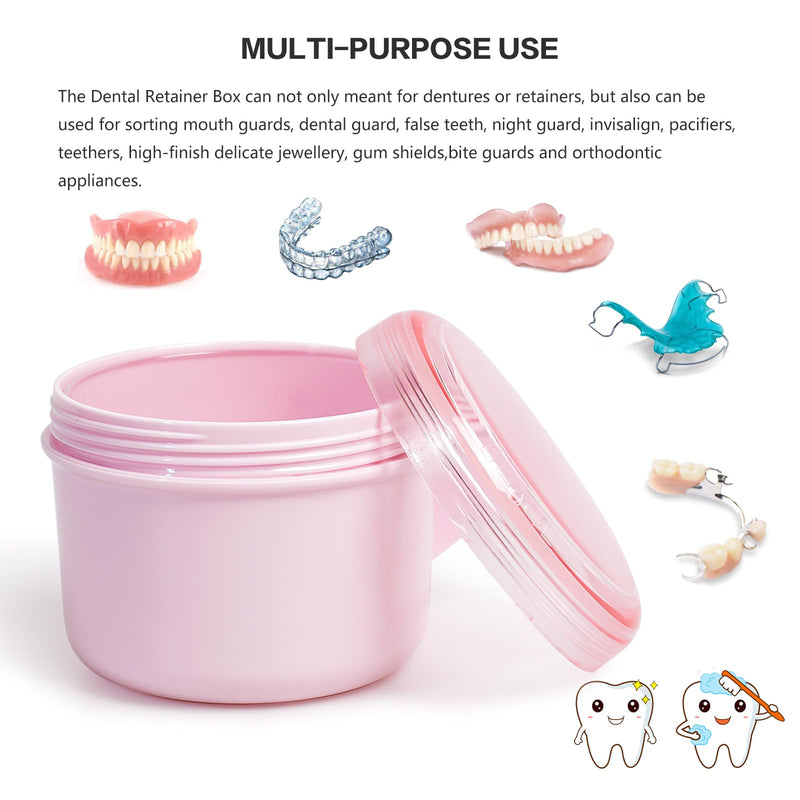 [Australia] - Denture Bath Case Cup Box Holder Storage Soak Container with Strainer Basket for Home or Travel Denture Cleaning (pink) pink 