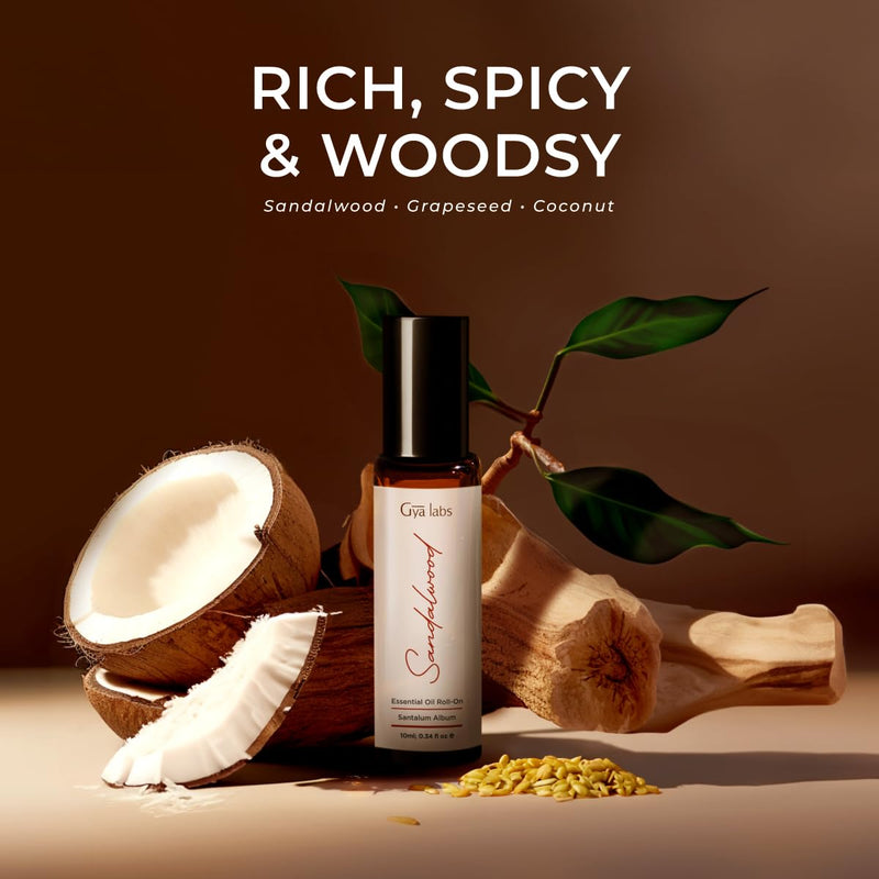 [Australia] - Gya Labs Sandalwood Essential Oils Roll On - 100% Natural Aromatherapy Sandalwood Perfume Oil for Women & Men, Alcohol Free - Perfect Roll On Perfume made with Pure Sandalwood Oil (0.34 Fl Oz) Sandalwood (Roll On) 0.34 Fl Oz (Pack of 1) 