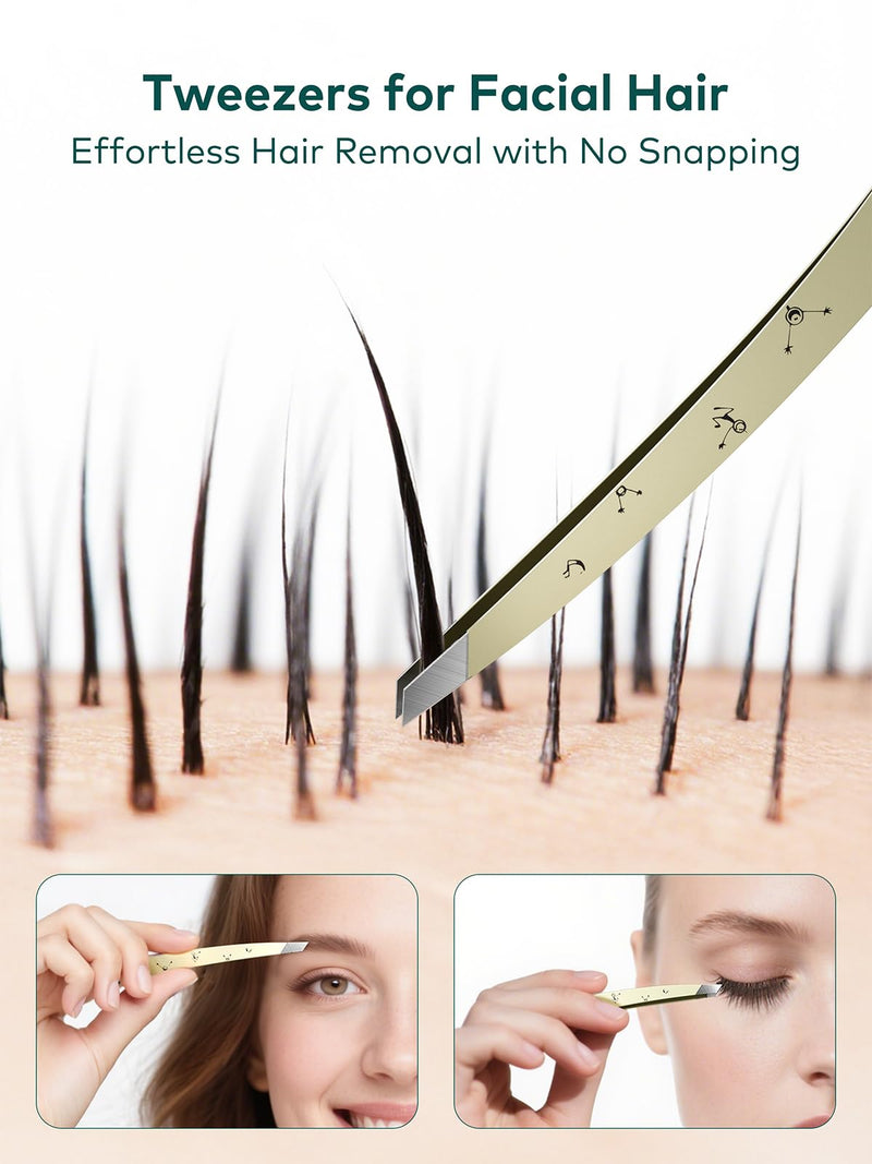 MR.GREEN Tweezers For Women Facial Hair, Professional Precision Eyebrow Tweezers for Women and Men, Stainless Steel Slanted Cute Hair Removal Plucker Mr-2193ow