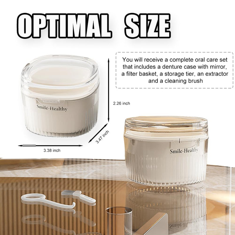 [Australia] - Denture Case Kit, Retainer Cleaner Case with Cleaning Brush, Retainer Cleaning Denture Bath Cup with Mirror Use in Denture Bridges, Partial Dentures, Traditional Braces for Travel 