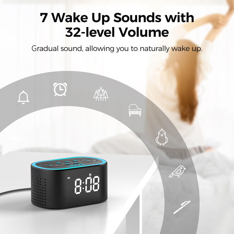 [Australia] - REACHER Digital Alarm Clock & White Noise Sound Machine, 21 Soothing Sounds, 7 Wake Up Sounds, 8 Night Lights, 32-Level Volume, 9 Sleep Timer, Memory Function for Adult, Kid, Bedside, Bedroom Black 