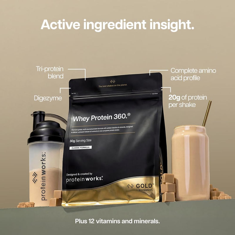 Protein Works | Whey Protein 360 - GOLD Innovation, Whey Protein Powder, Premium Tri-Protein Blend, Digestive Enzymes, 12 Vitamins & Minerals, French Vanilla, 20 Servings, 600g 20 Shakes (600g)