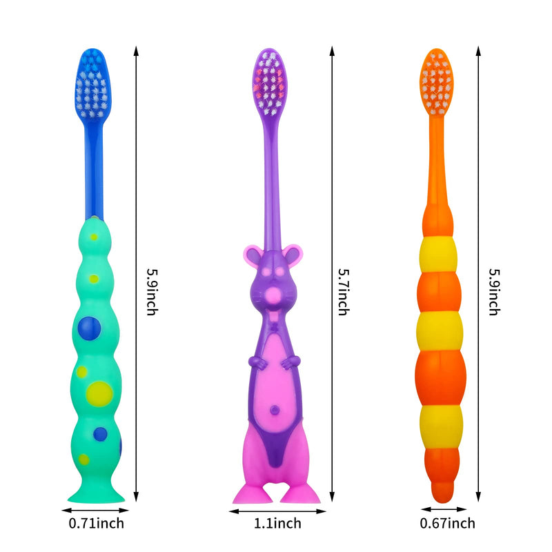 [Australia] - Toddler Toothbrush Pack - 24 Pieces, Soft Bristle Animal Toothbrushes with Covers, Suction Cup, Sensitive Teeth 