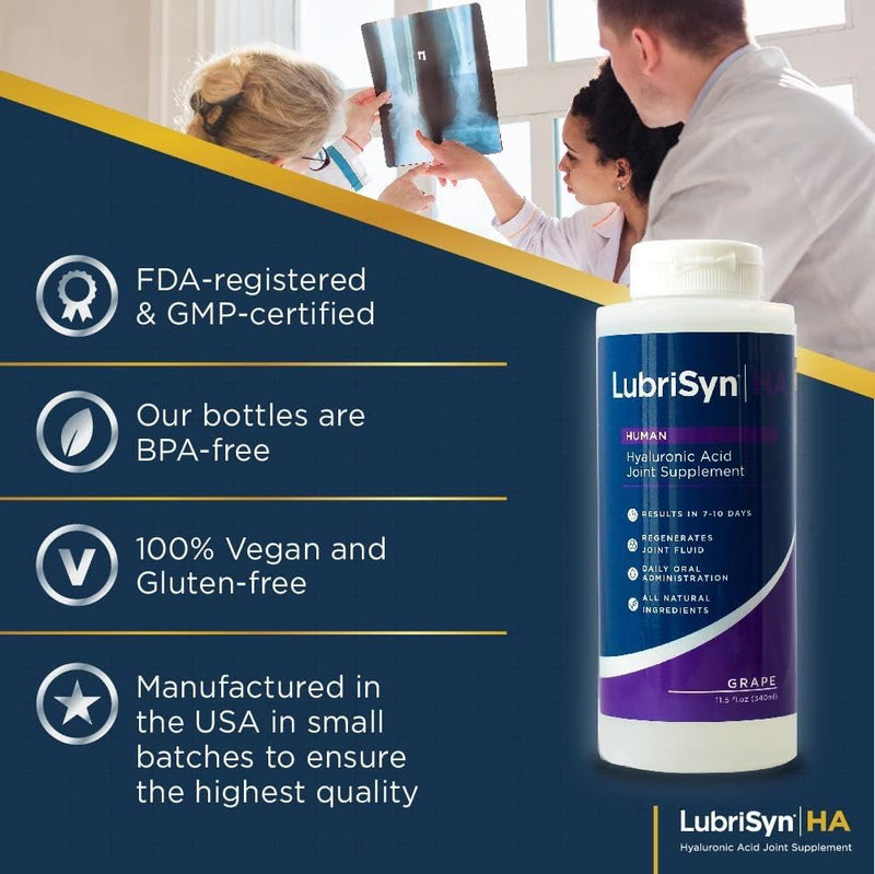 [Australia] - LubriSynHA Joint Supplement, Grape Flavor, 11.5oz ‚Äì All-Natural, High-Molecular Weight Hyaluronic Acid - Joint Support for Women & Men ‚Äì Promotes Healthy Joint Function, Made in USA, 100% Vegan 