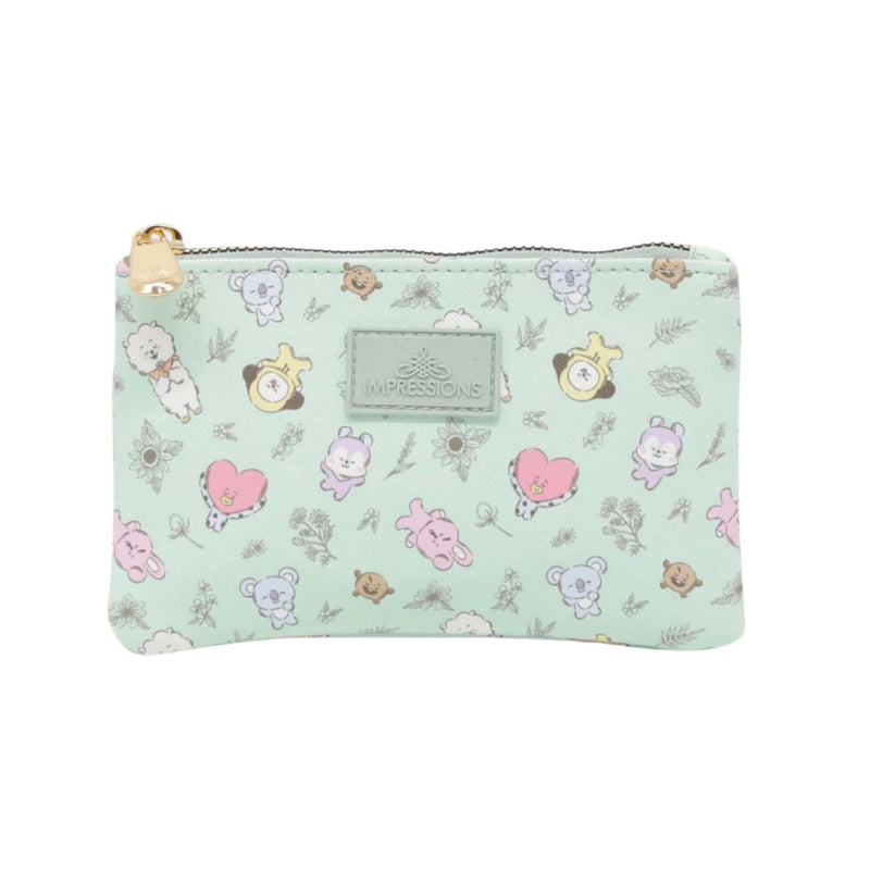 Impressions Vanity BT21 2-Bundle Set: 3 PC Makeup Bag Set with Large, Medium and Small Pouches and 7 PC BT21 Makeup Brush Set with Natural Garden Design Handles