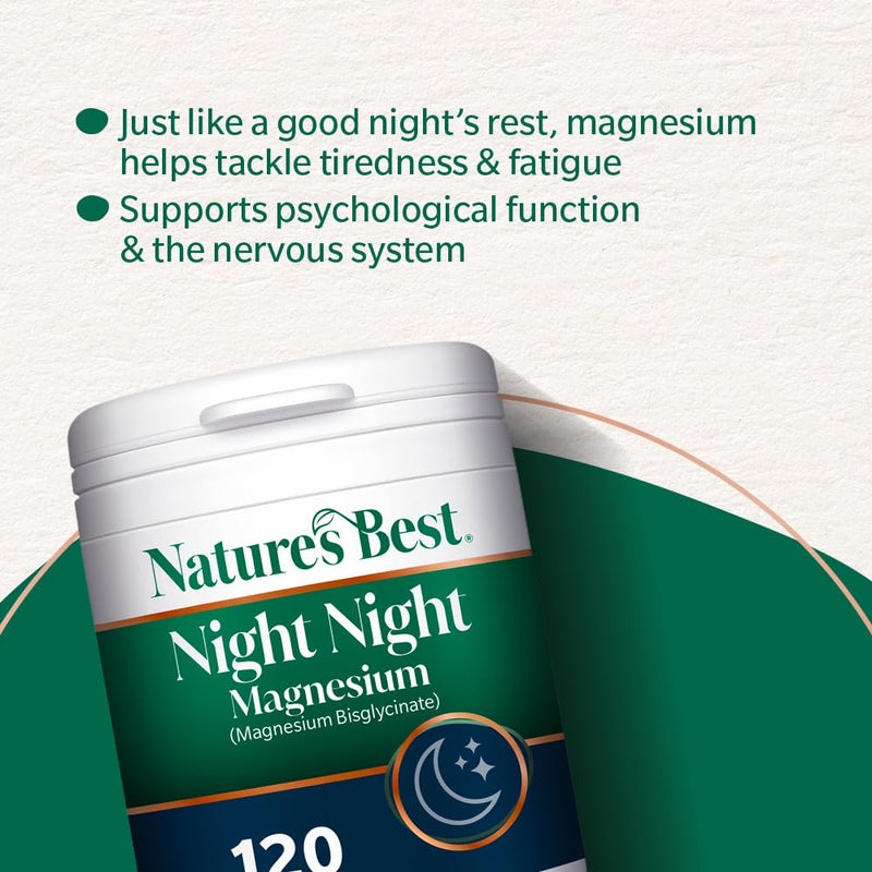Nature’s Best Night Night Magnesium - Bisglycinate for Rest & Muscle Function - 120 Vegan Capsules (2 Month Supply)