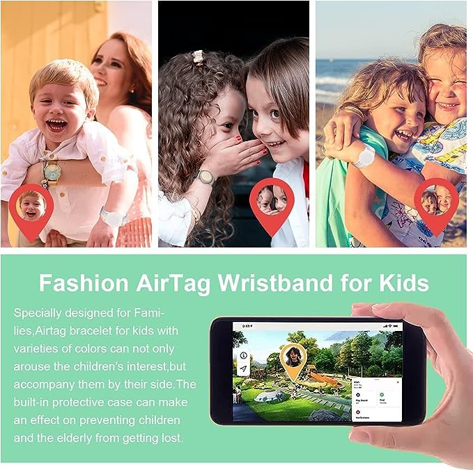 [Australia] - Kids Wristband Compatible with Apple AirTag, Protective Case for Air Tag GPS Tracker Holder with Nylon Bracelet, Adjustable Anti Lost Watch Band for Toddler Child Elder(RainbowB&Blue) Rainbow B & Blue 