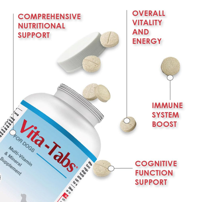 Vita-Tabs - Essential Vitamins, Minerals, Nutrients - Health Supplement for Dogs - Support Immune System, Bones - Liver Flavored - 250 Chewable Tablets - PawsPlanet Australia