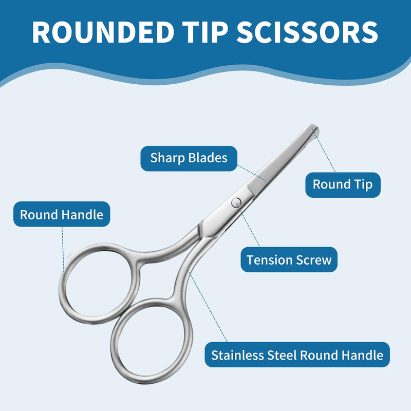 [Australia] - GUTERTOP Pack of 2 Beard Scissors Men, Round Tip Nose Hair Scissors, Stainless Steel Nose Scissors for Hair Eyelashes Mustache Nose (Black and Silver) 