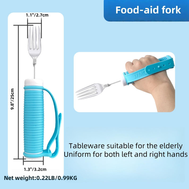 [Australia] - Tremors Elderly Assistance Products,Spoon and Fork Three Piece Set,Handicap Accessories for Daily Living,Adaptive Equipment with Blue Handle Belt,Aids for Living,Eating Utensils Sets. Spoon fork(Blue) 