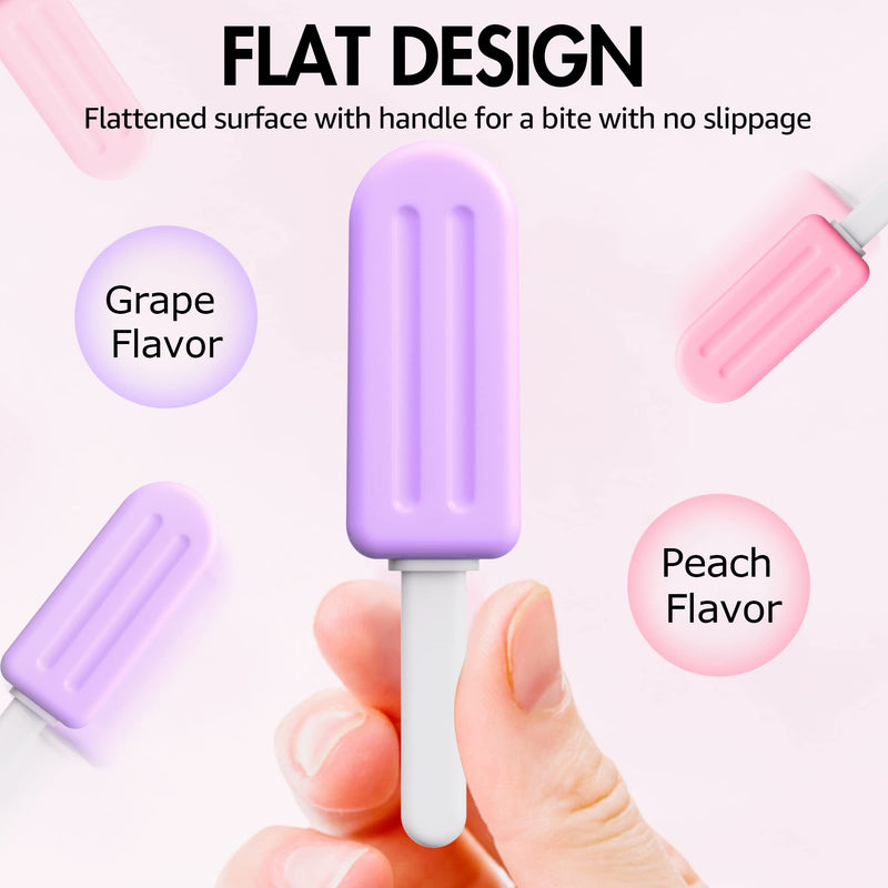[Australia] - Chewies for Invisalign Aligner, 4 PCS Popsicle Silicone Chewies with Grip Handles, for Invisible or Metal Braces Aligner Munchies, 2 Grape Flavor and 2 Peach Flavor 2 Purple + 2 Pink 