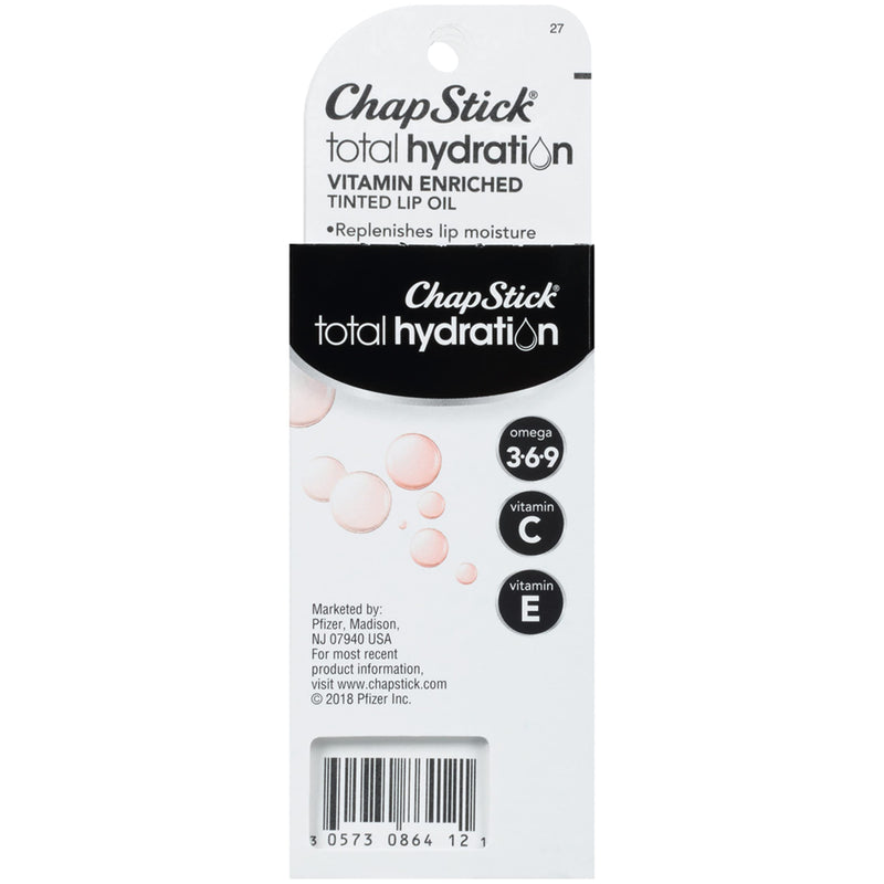 ChapStick Total Hydration Vitamin Enriched Tinted Lip Oil (Nearly Nude, 1 Tube), Vitamin C, Vitamin E, Contains Omega 3 6 9, 0.24 Ounce Peach Tea - Nearly Nude