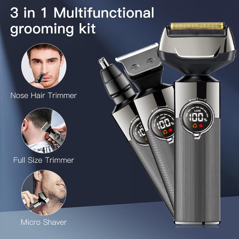 [Australia] - Solimpia Electric Shaver Set 3 in 1 Multigroomer Beard Trimmer T-Blade Trimmer Hair Clipper Men's Hair Trimmer Nose Hair Trimmer Precision Trimmer Groomer IPX7 Waterproof Rechargeable 