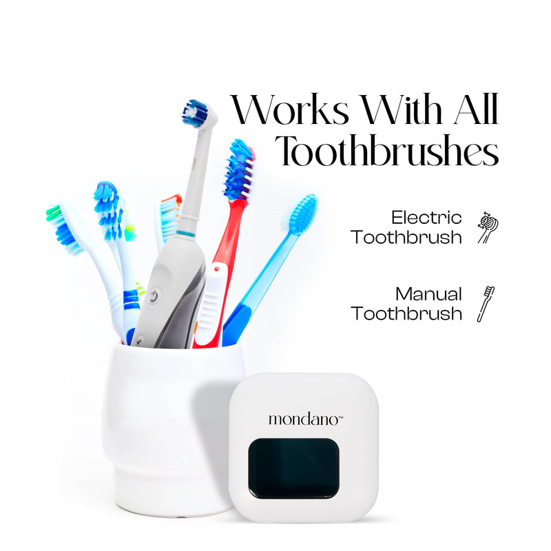 [Australia] - Mondano UV-C Toothbrush Sanitizer and Holder, Toothbrush Case - Manual/Electric Toothbrush Cover for Any Toothbrush Head - Rechargeable Toothbrush Travel Case, Tooth Brush Cover Cap for Home Frost White 