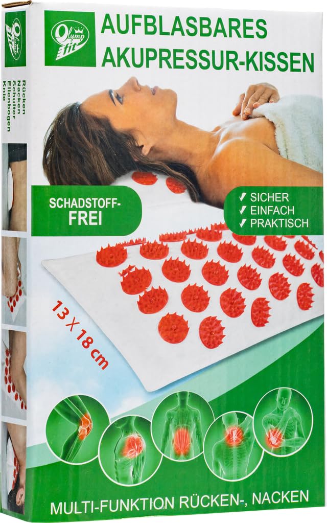 [Australia] - Premium German-Quality Multi-Functional Acupressure Pillow for Neck, Back, Shoulder, Knee & Elbow Pain Relief - 13x18cm Inflatable Kuznetsov Physical & Mental Activity Stimulator & Stress Reliever 