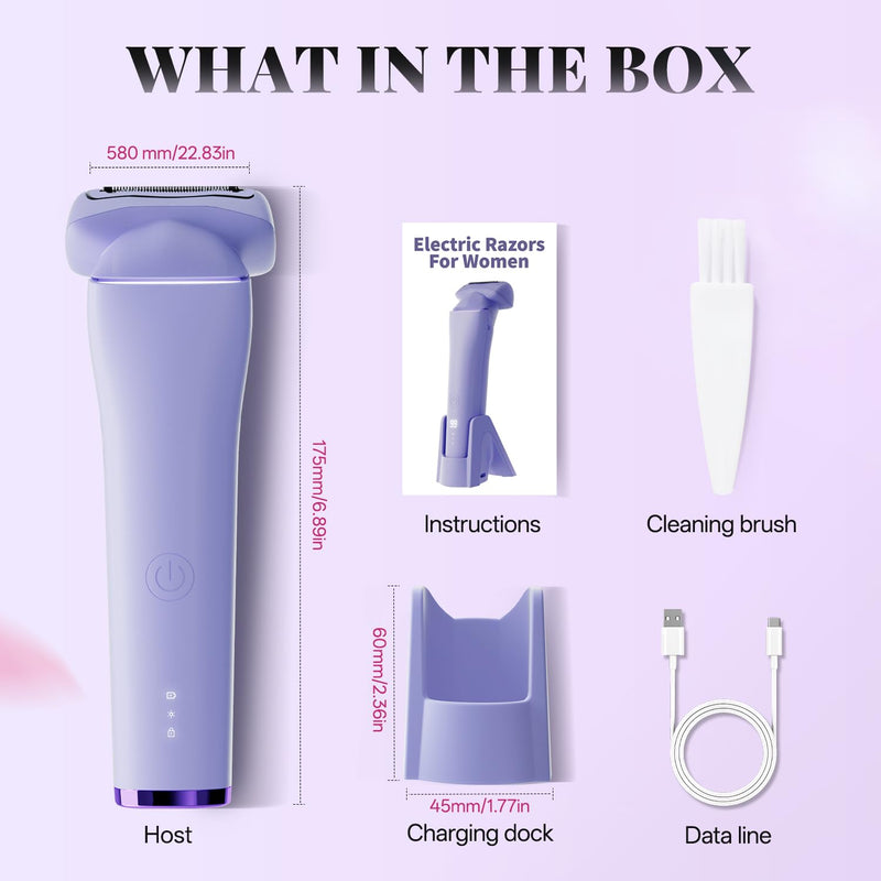 [Australia] - krofaue Women Electric Shaver - Cordless Waterproof Body Foil Shavers, Dry & Wet Electric Razors for Women with LED Display USB Charge Dock Purple Electric Shaver for Women 