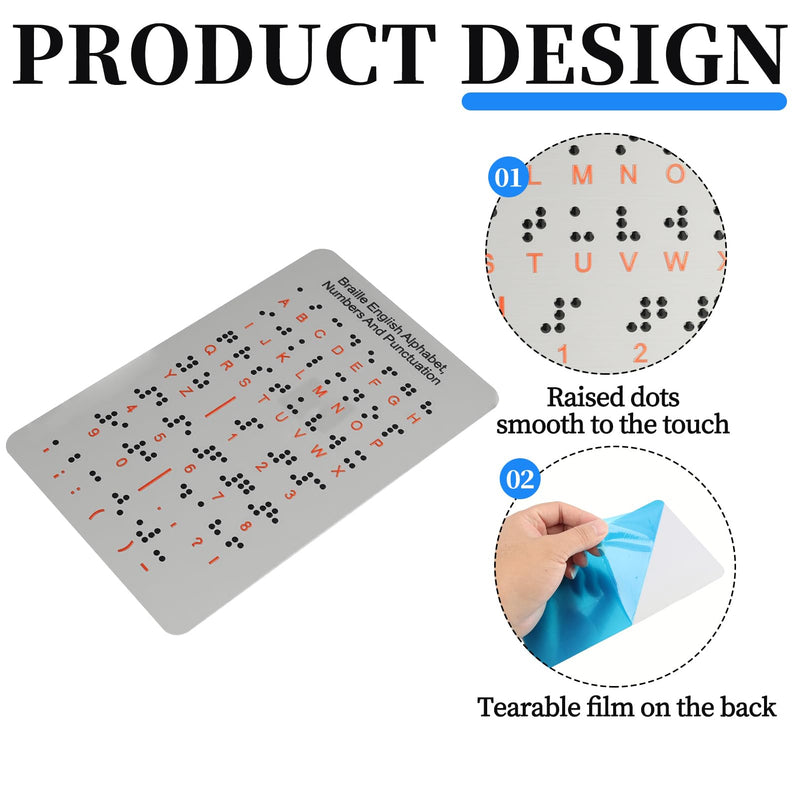 Braille Alphabet Board, Aluminum Braille Learning Board with Raised Dots, Portable Alphabet Chart for Visually Impaired Products, Gifts for Blind People Education Beginners Teaching Aid (Sliver)