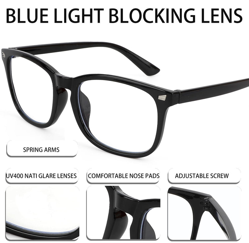 [Australia] - 2 PCS Blue Light Glasses for Woman, Blue Light Glasses Men Bluelight Blocking Glasses Eyeglasses For Reading Gaming Black + Clear Fashion 